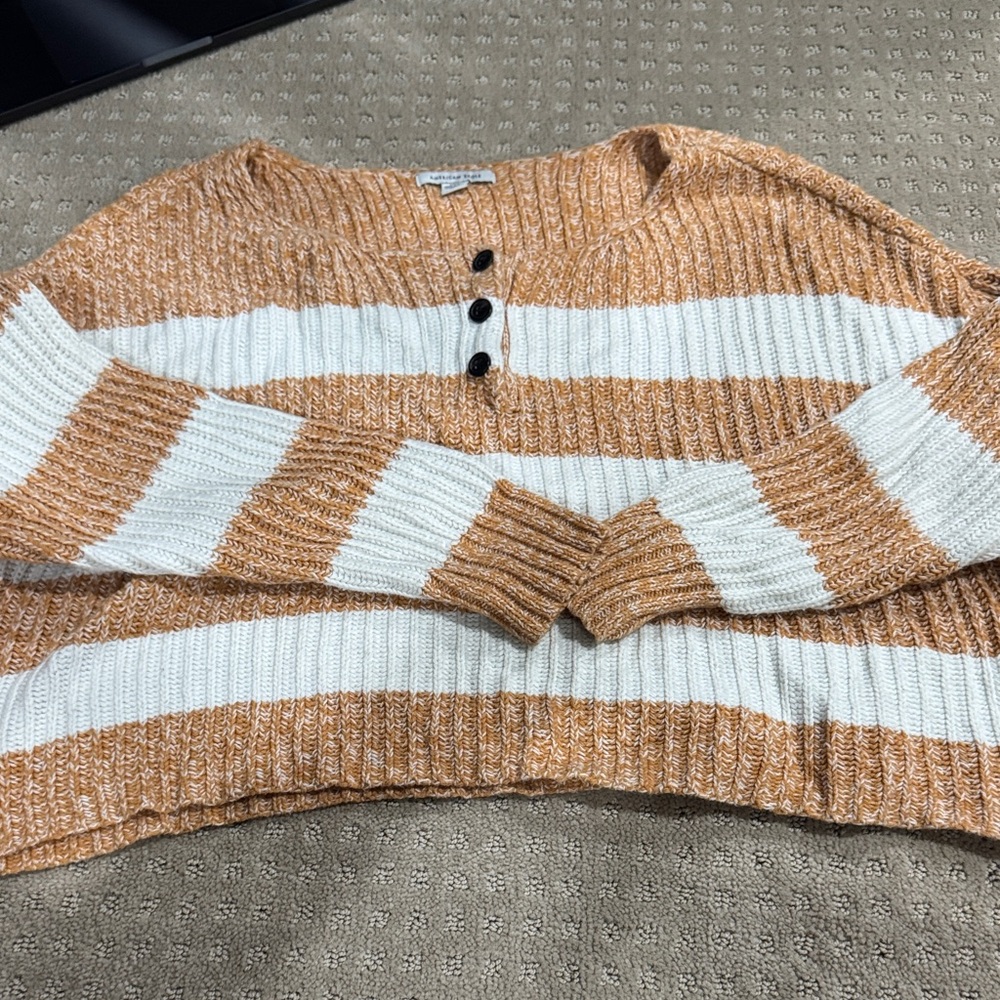 American Eagle Outfitters Women's Buttoned Striped Sweater - Orange and White